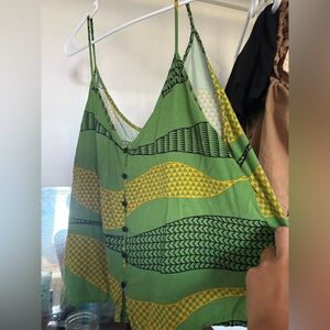Green and Yellow Patterned Women's Top